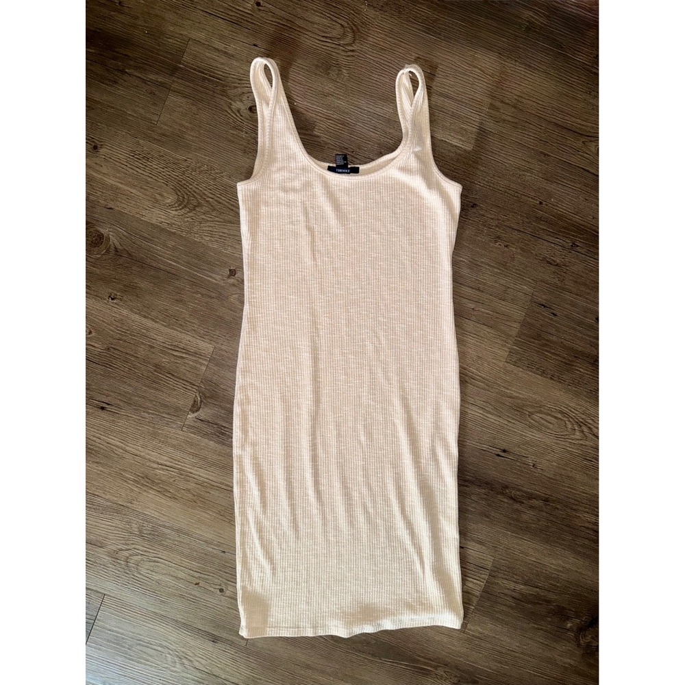 Forever 21 Ribbed Bodycon Tank Dress Cream Beige Sleeveless Medium